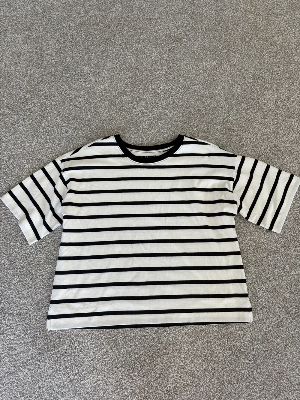 LOFT Black and White Striped Short Sleeve Tee